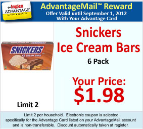 AdvantageMail Reward: Snickers Ice Cream Bars - 6 Pack - Your Price: $1.98 - Limit 2 